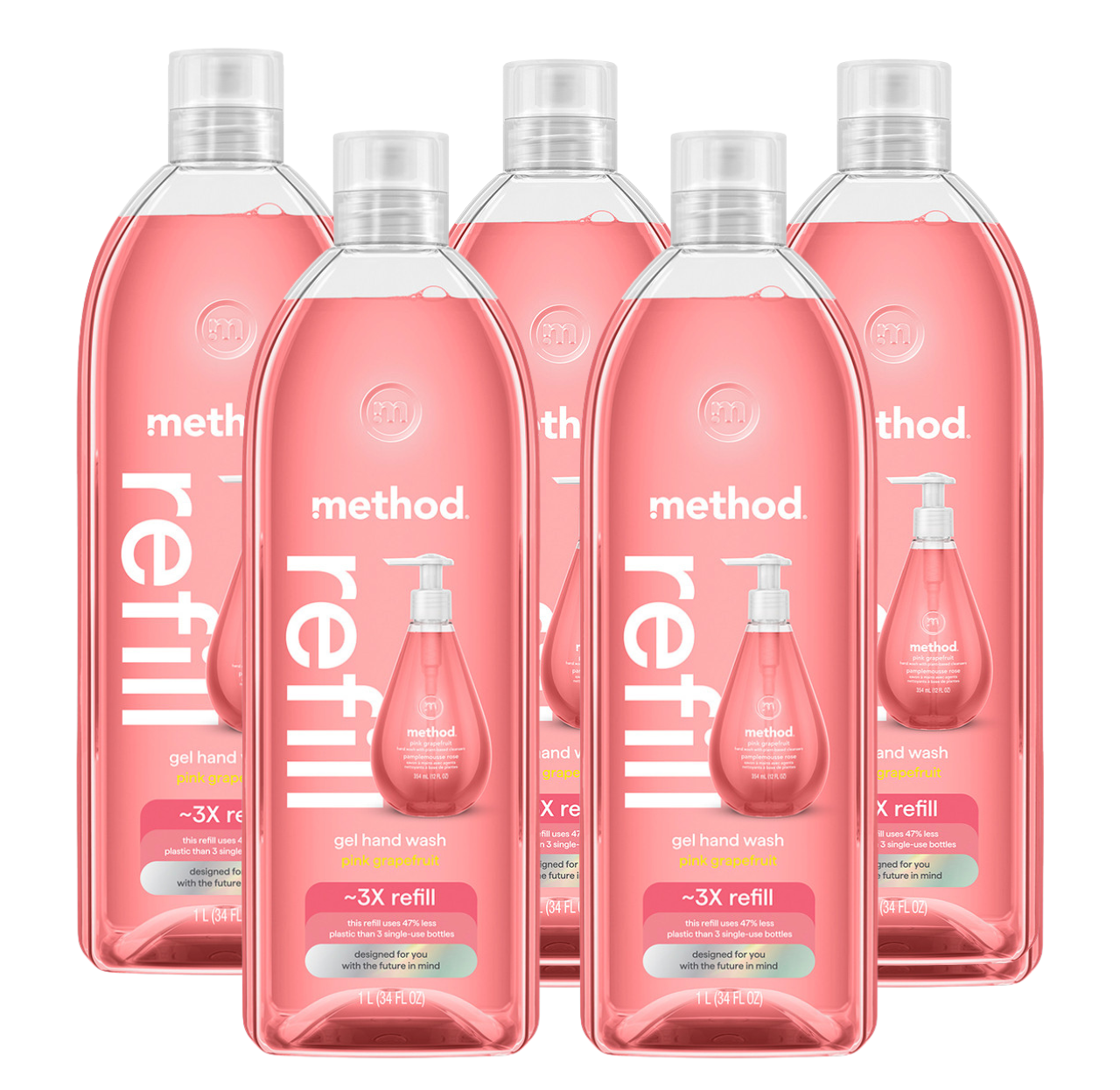 Pink Grapefruit Gel Hand Wash Refill 5-Count Bundle, 170 Fl Oz