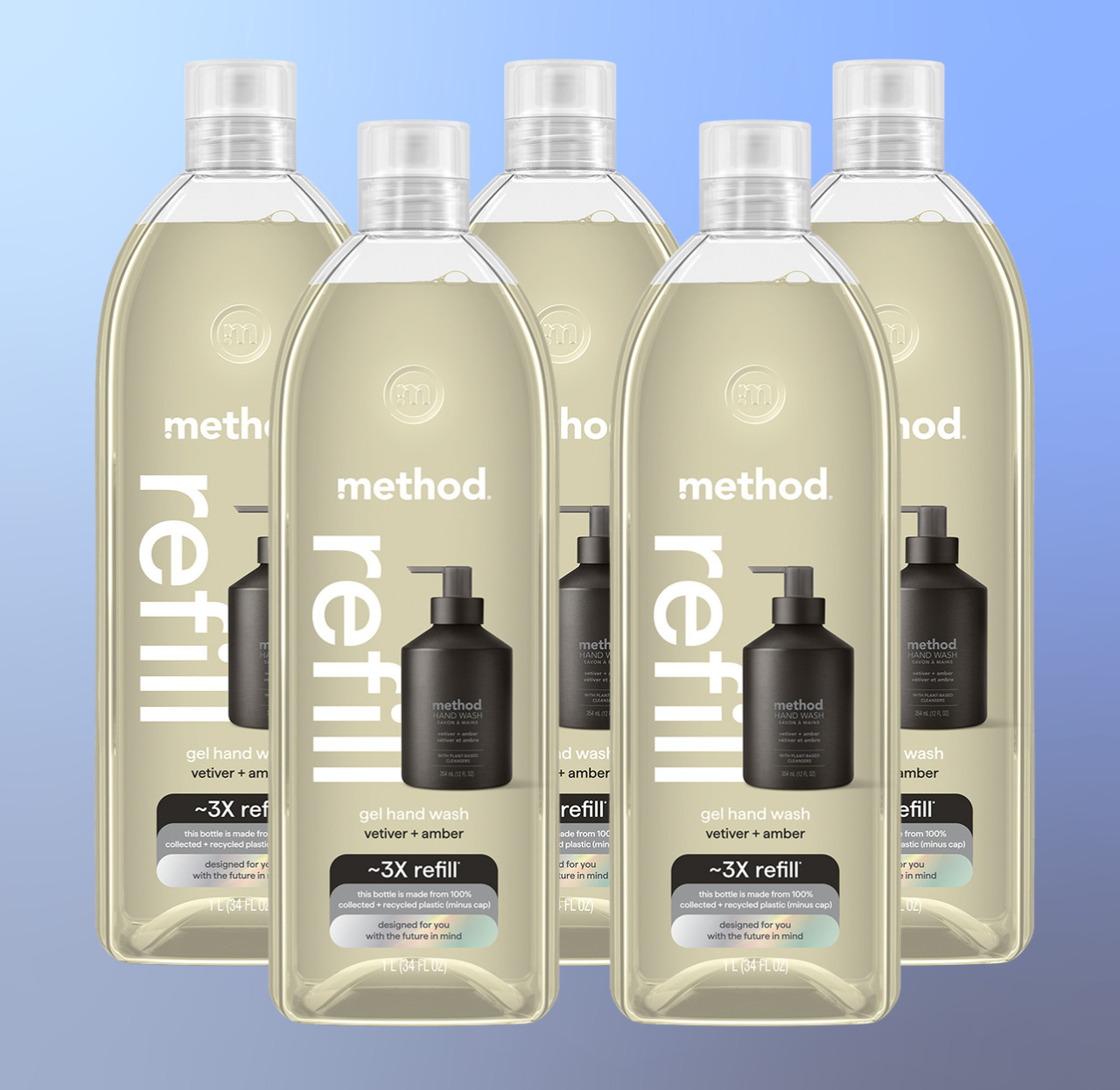 Alternative view of Vetiver + Amber Gel Hand Wash Refill 5-Count Bundle, 170 Fl Oz