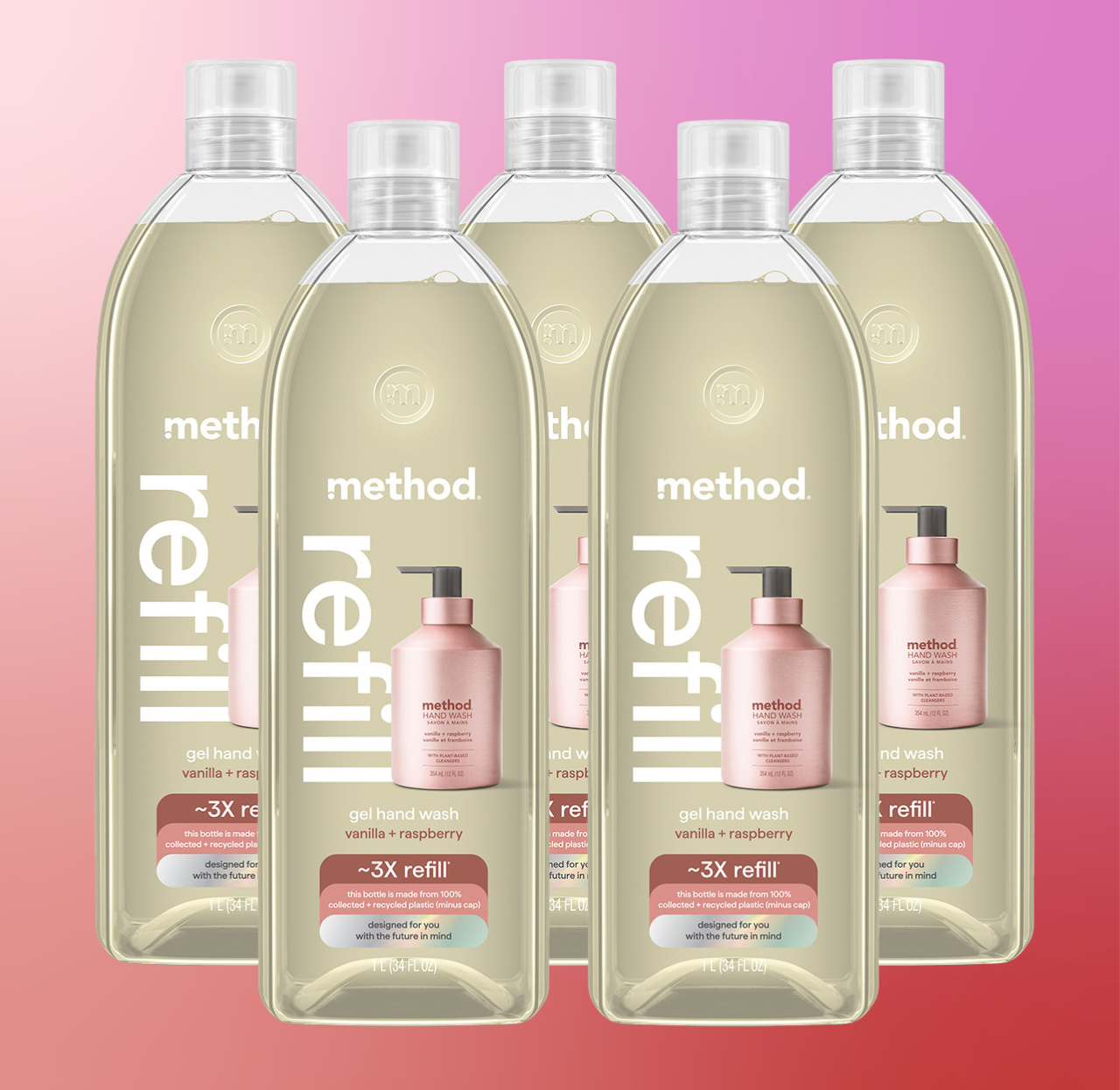 Alternative view of Vanilla + Raspberry Gel Hand Wash Refill 5-Count Bundle, 170 Fl Oz