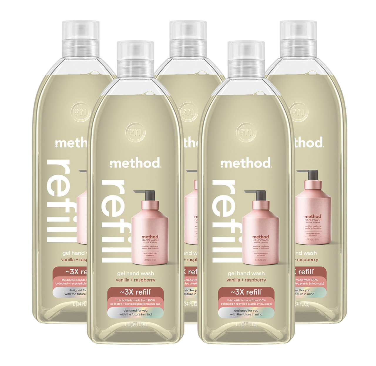 Vanilla + Raspberry Gel Hand Wash Refill 5-Count Bundle, 170 Fl Oz