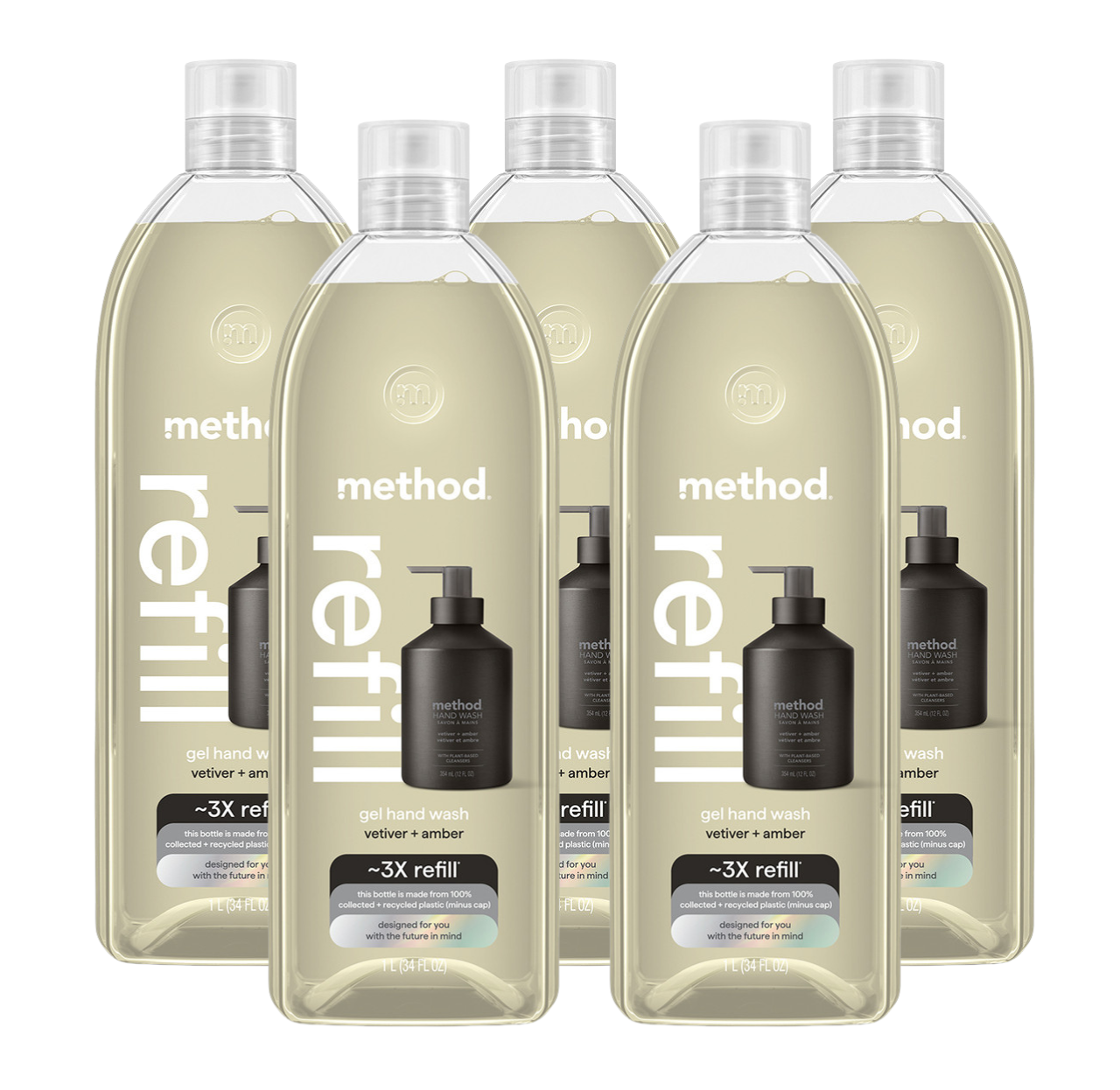 Vetiver + Amber Gel Hand Wash Refill 5-Count Bundle, 170 Fl Oz